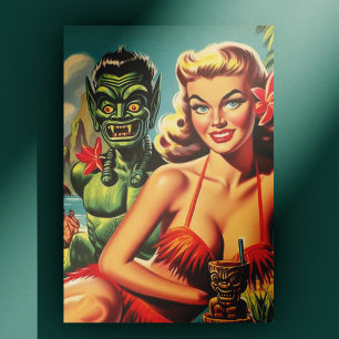 Vintage Tiki Pin Up Postcard