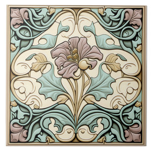 Vintage tile, Art Nouveau Rose flower, Pastel Ceramic Tile