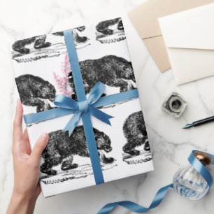 Vintage tiled black bear party wrap wrapping paper