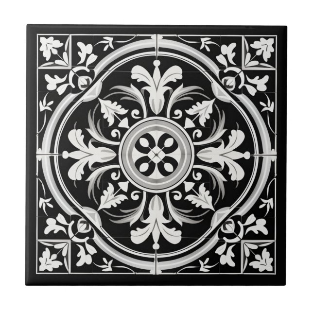 Vintage Tiles, Black and White, Old Tile Pattern (Front)