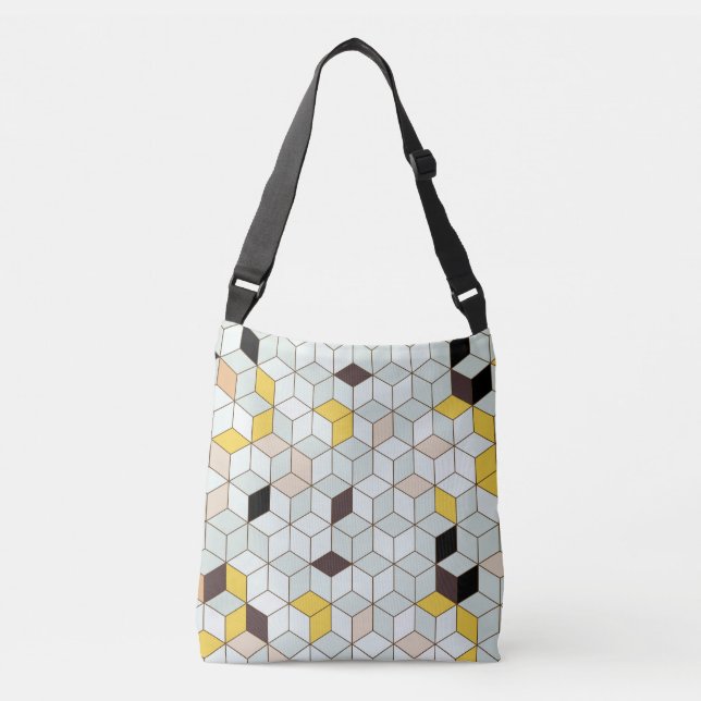 Vintage tiles, geometric black white pattern. crossbody bag (Front)