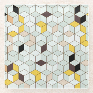 Vintage tiles, geometric black white pattern. glass coaster