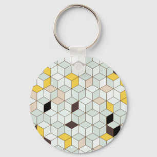 Vintage tiles, geometric black white pattern. key ring