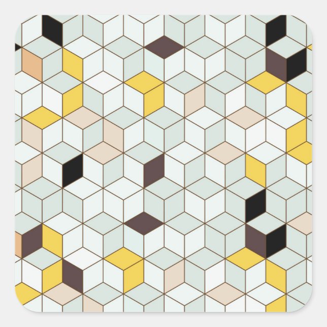 Vintage tiles, geometric black white pattern. square sticker (Front)