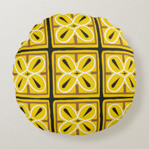 Vintage tiles, illustration pattern round cushion