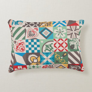 Vintage tiles intricate details. Ceramic paint flo Decorative Cushion