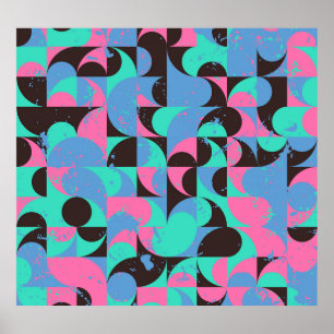 Vintage Tiles Neon Pink Green Poster