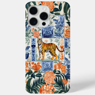Vintage Tiles Tiger in the Painted Garden iPhone 15 Pro Max Case