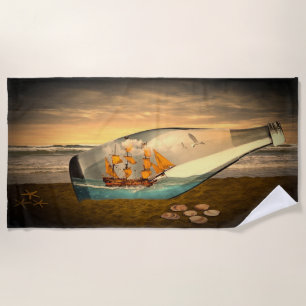 Vintage Time in a Bottle Beach Towel