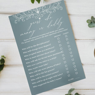 Vintage Timeless Blue Baby Shower Mummy Daddy Game Flyer