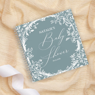 Vintage Timeless Floral Blue Baby Shower Notebook