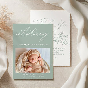 Vintage Timeless Floral Green Baby Invitation