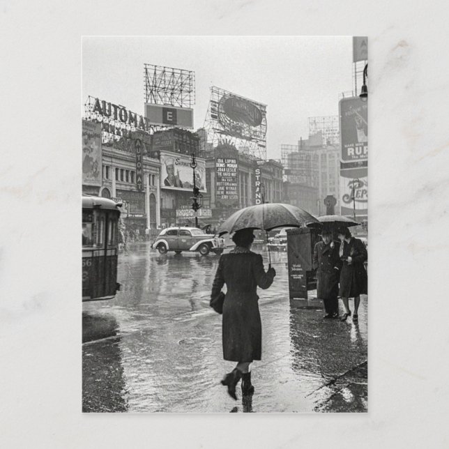Vintage Times Square NYC Rainy Day Postcard (Front)