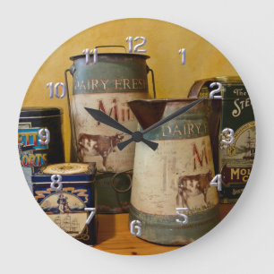 Vintage Tins and Jugs Large Clock