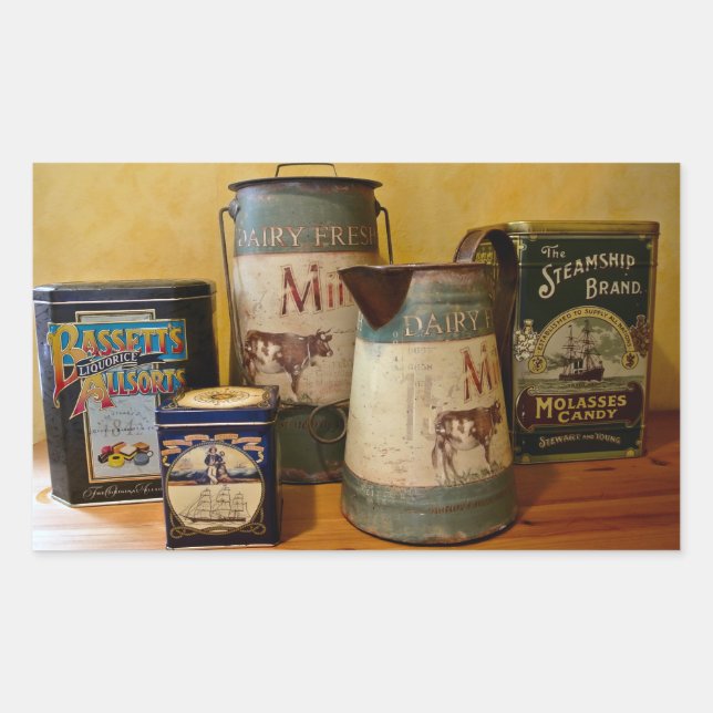 Vintage Tins and Jugs Rectangular Sticker (Front)