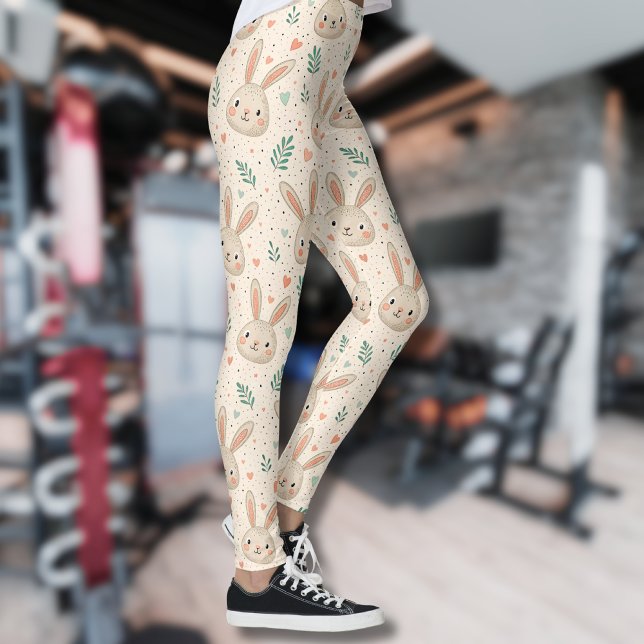 Vintage Tiny Bunny Faces with Roses Pattern Leggings (Creator Uploaded)