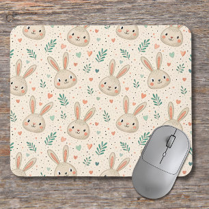 Vintage Tiny Bunny Faces with Roses Pattern Mouse Pad