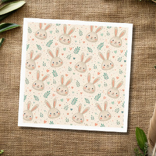 Vintage Tiny Bunny Faces with Roses Pattern Napkin