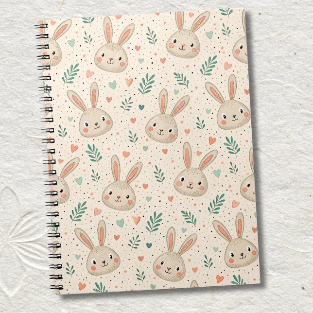 Vintage Tiny Bunny Faces with Roses Pattern Notebook (Creator Uploaded)