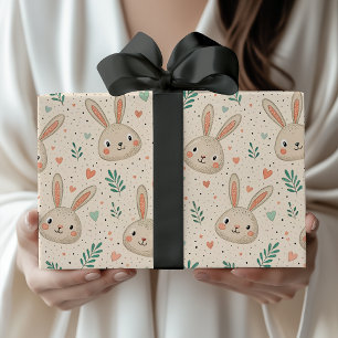 Vintage Tiny Bunny Faces with Roses Pattern Wrapping Paper