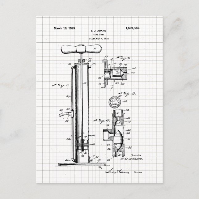 Vintage Tire Pump Patent Illustration Postcard (Front)