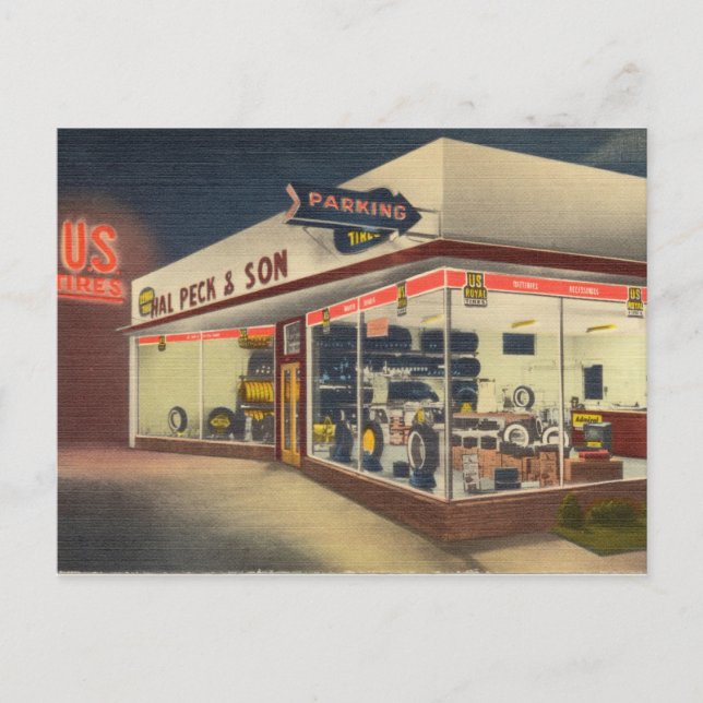 Vintage Tire Shop Postcard (Front)