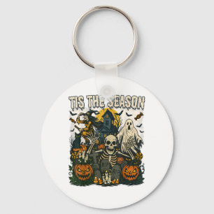 Vintage Tis Season Halloween Skeleton Retro Key Ring