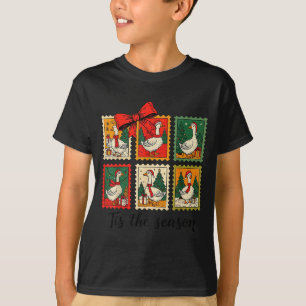 Vintage Tis The Season Goose Christmas Stamps Coqu T-Shirt