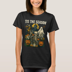 Vintage Tis the Season Halloween Skeleton Ghost T-Shirt