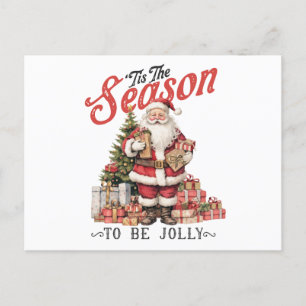 Vintage Tis The Season To Be Jolly Santa Claus Postcard