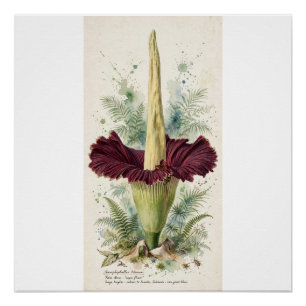 Vintage Titan Arum Botanical Illustration Wood Wal Poster