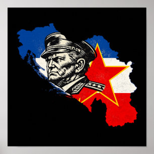 Vintage Tito SFRY Yugoslavia Map Woodcut Poster