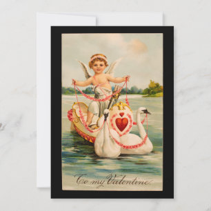 Vintage To My Valentine Cherub & Swans Boat Holiday Card
