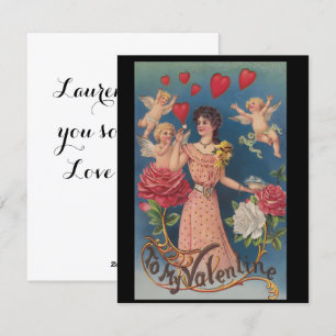 Vintage To My Valentine Lady with Cherubs Roses Holiday Card