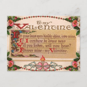 Vintage - To My Valentine - Poem Holiday Postcard