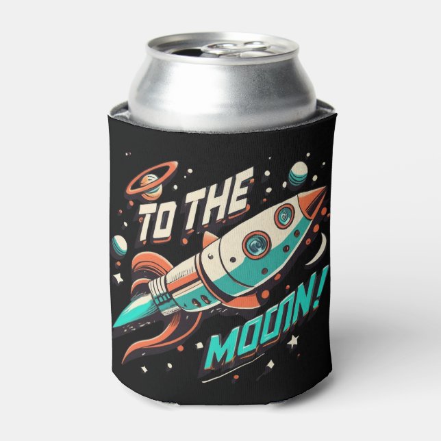 Vintage To The Moon Rocket ship Can Cooler (Can Front)