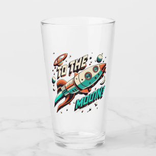 Vintage To The Moon Rocket ship Glass