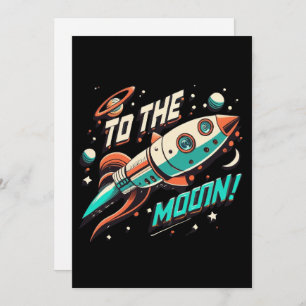 Vintage To The Moon Rocket ship Holiday Card