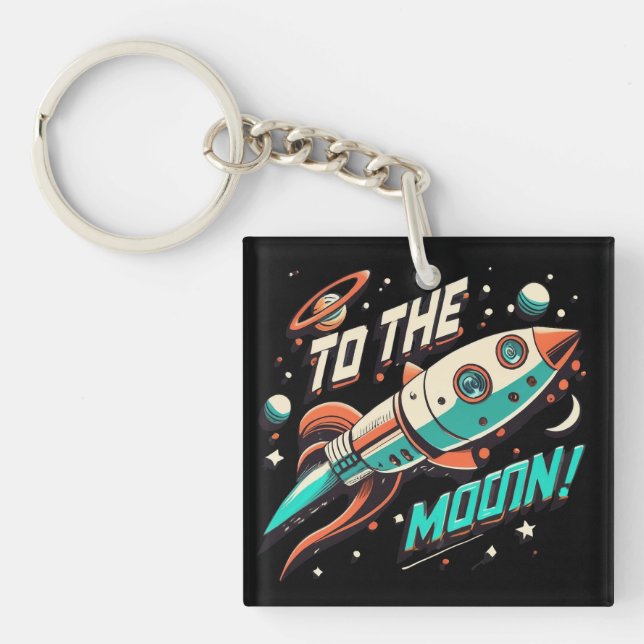 Vintage To The Moon Rocket ship Key Ring (Front)
