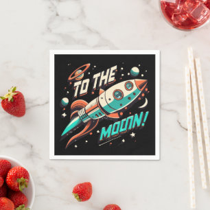 Vintage To The Moon Rocket ship Napkin