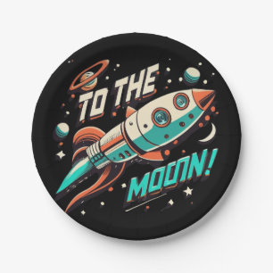 Vintage To The Moon Rocket ship Paper Plate