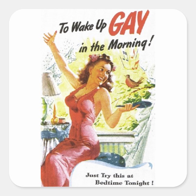 Vintage "To Wake Up Gay" Square Sticker (Front)