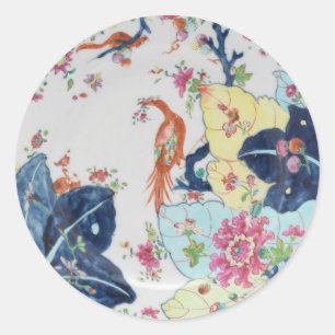 vintage Tobacco Leaf blue & white w/pink Classic R Round Sticker