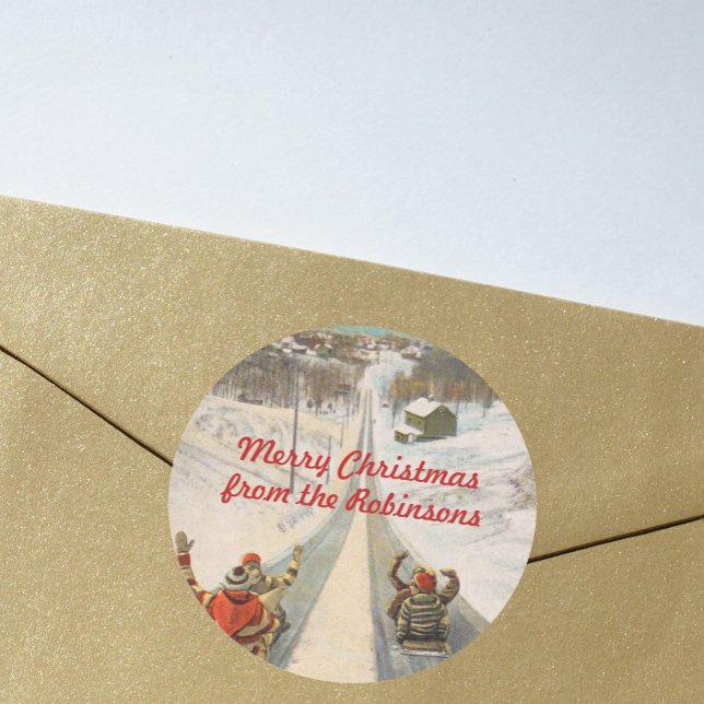 Vintage toboggan sleds Christmas Classic Round Sticker (Creator Uploaded)