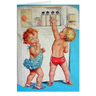 Vintage Toddlers Reaching For Baby Bottles Card