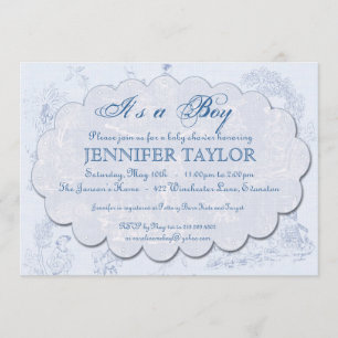 Vintage Toile Baby Shower Invitation Blue