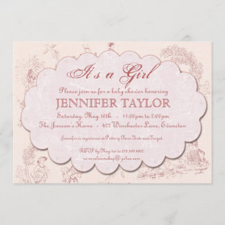 Vintage Toile Baby Shower Invitation Pink