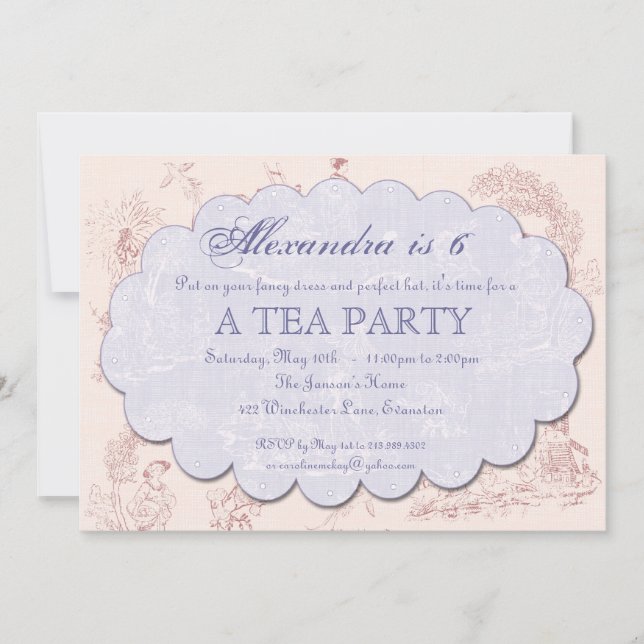 Vintage Toile Birthday Tea Party Invitation (Front)