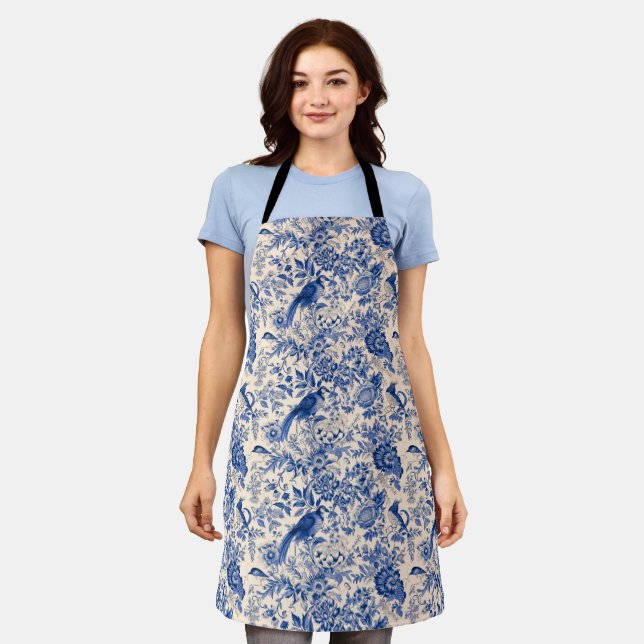 Vintage Toile de Jouy Blue Apron  (Worn)