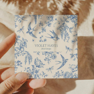 Vintage Toile De Jouy Blue Floral Custom Square Business Card